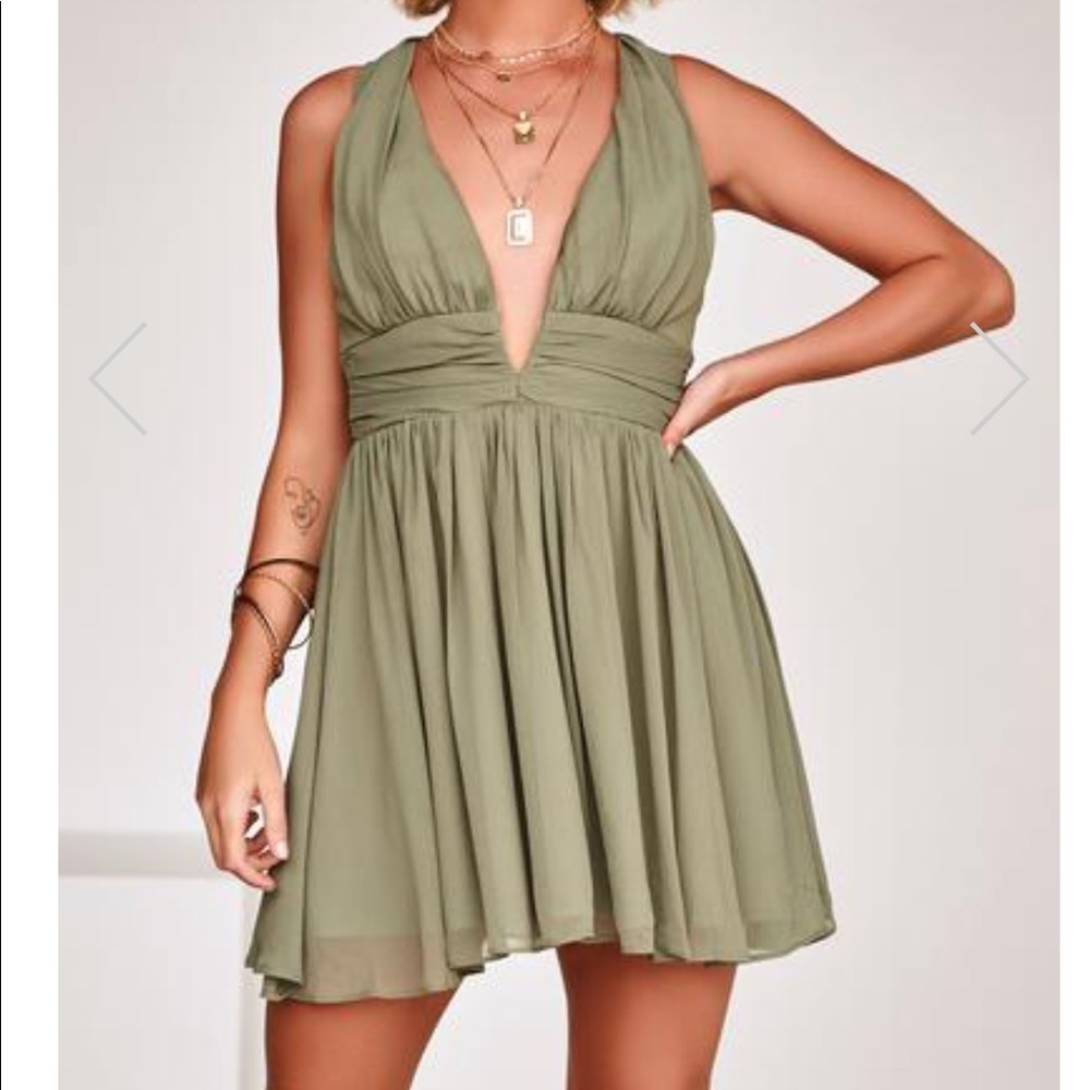olive green fit and flare dress